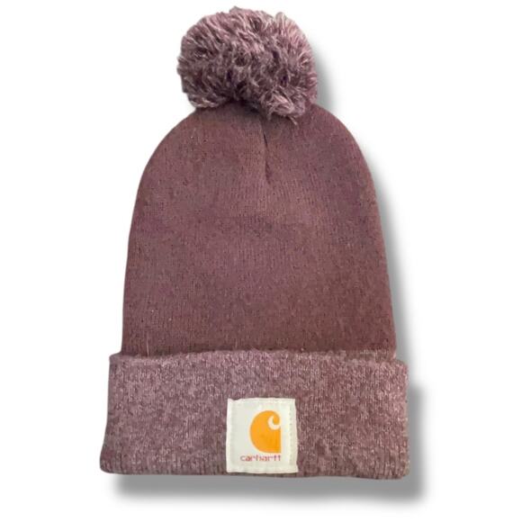 Carhartt Mauve Purple Pom Beanie Watch Hat Unisex Cuffed Knit Winter Ski 100111 - Picture 2 of 6